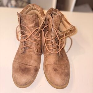 Distressed Brown Lace-Up Combat Boots - Size 8